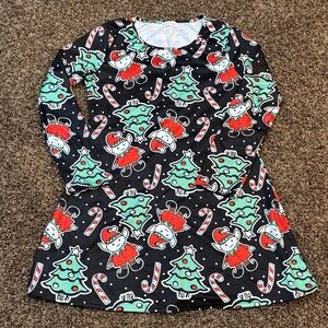 Festive Dress - Black with Elf, Candy Cane and Tree Print